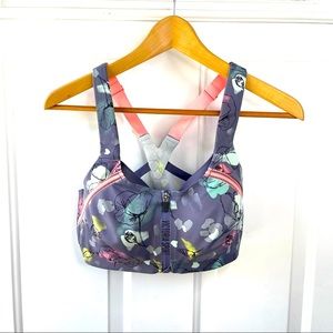 Victoria Secret Sport Knockout Bra Grey with Floral Pattern Size 34DDD